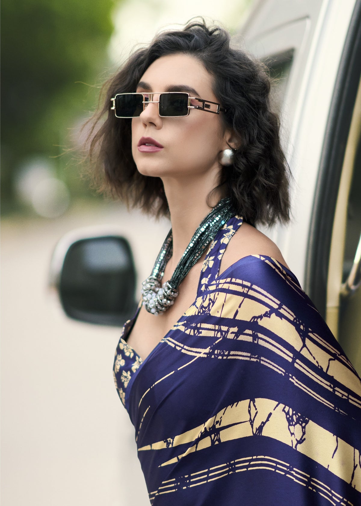 Buy Blue Satin Silk Sarees Online-STORI