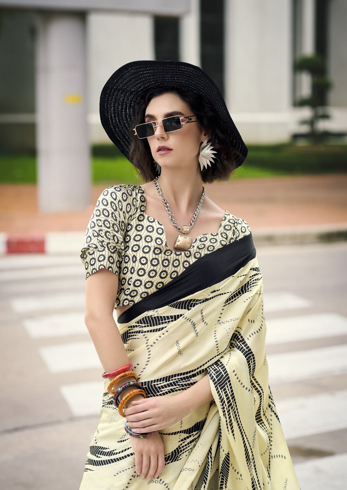 Buy cream Satin Silk Sarees Online-STORI