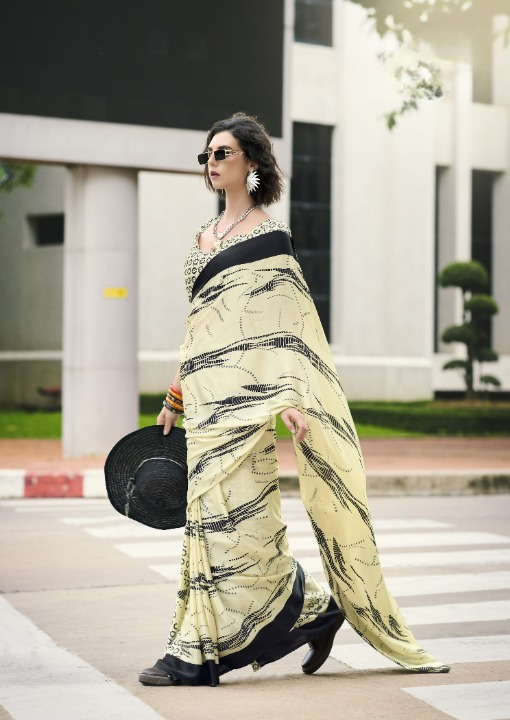 Buy cream Satin Silk Sarees Online-STORI