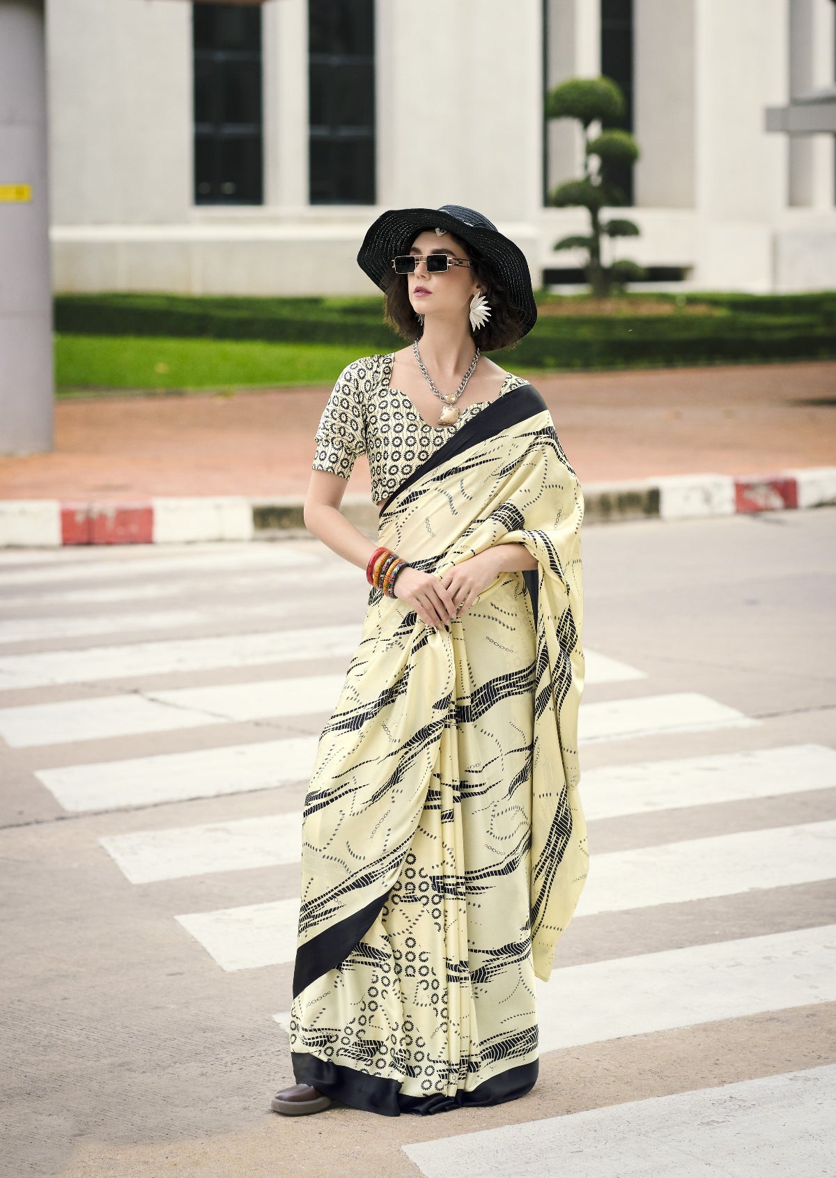 Buy cream Satin Silk Sarees Online-STORI