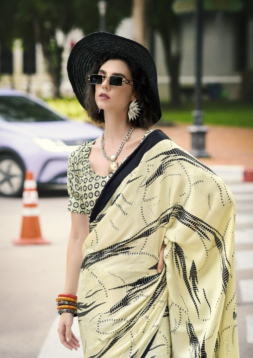 Buy cream Satin Silk Sarees Online-STORI