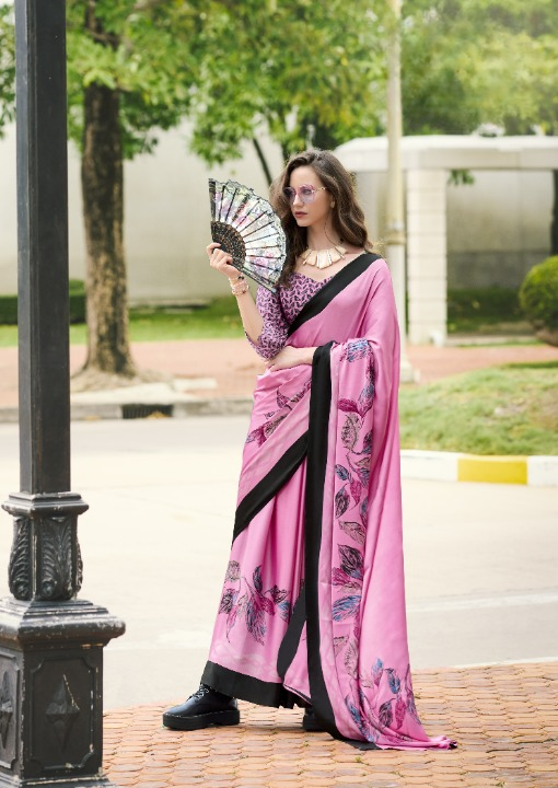 Buy Pink Satin Silk Sarees Online-STORI