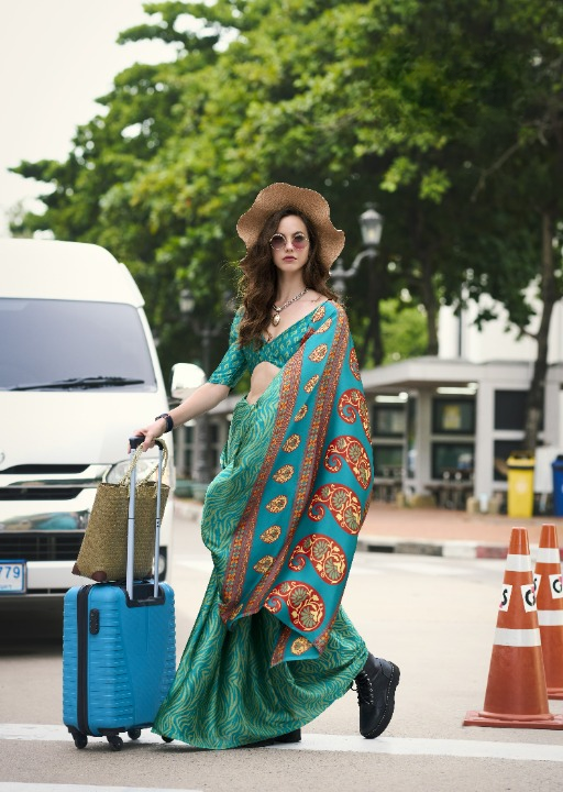 Buy Green Satin Silk Sarees Online-STORI