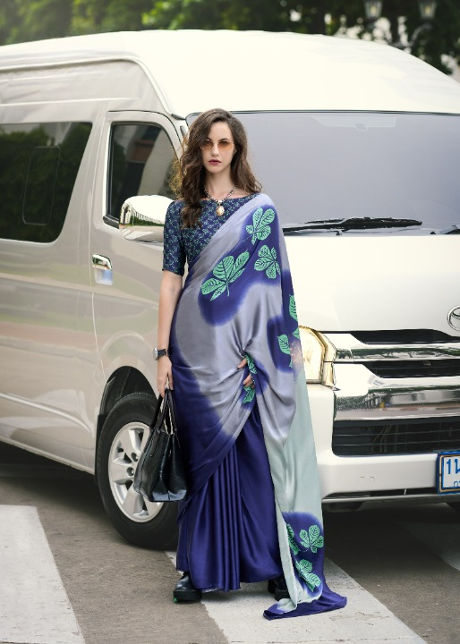 Buy Blue Satin Silk Sarees Online-STORI