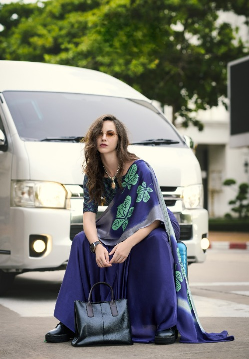 Buy Blue Satin Silk Sarees Online-STORI