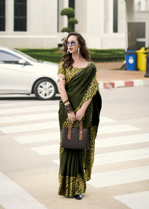 Buy Olive Satin Silk Sarees Online-STORI