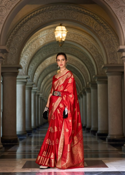 Bridal Red Woven Satin Silk Saree