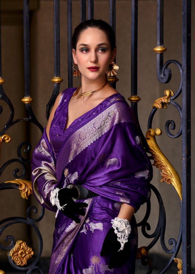 Deep Purple Woven Satin Silk Saree