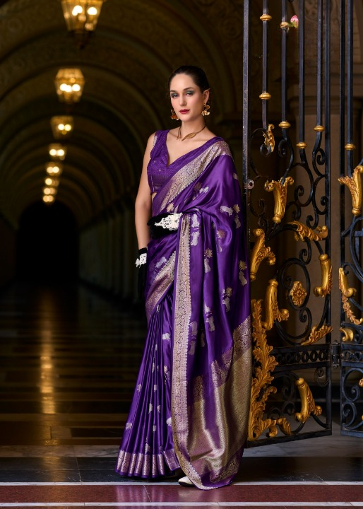 Deep Purple Woven Satin Silk Saree