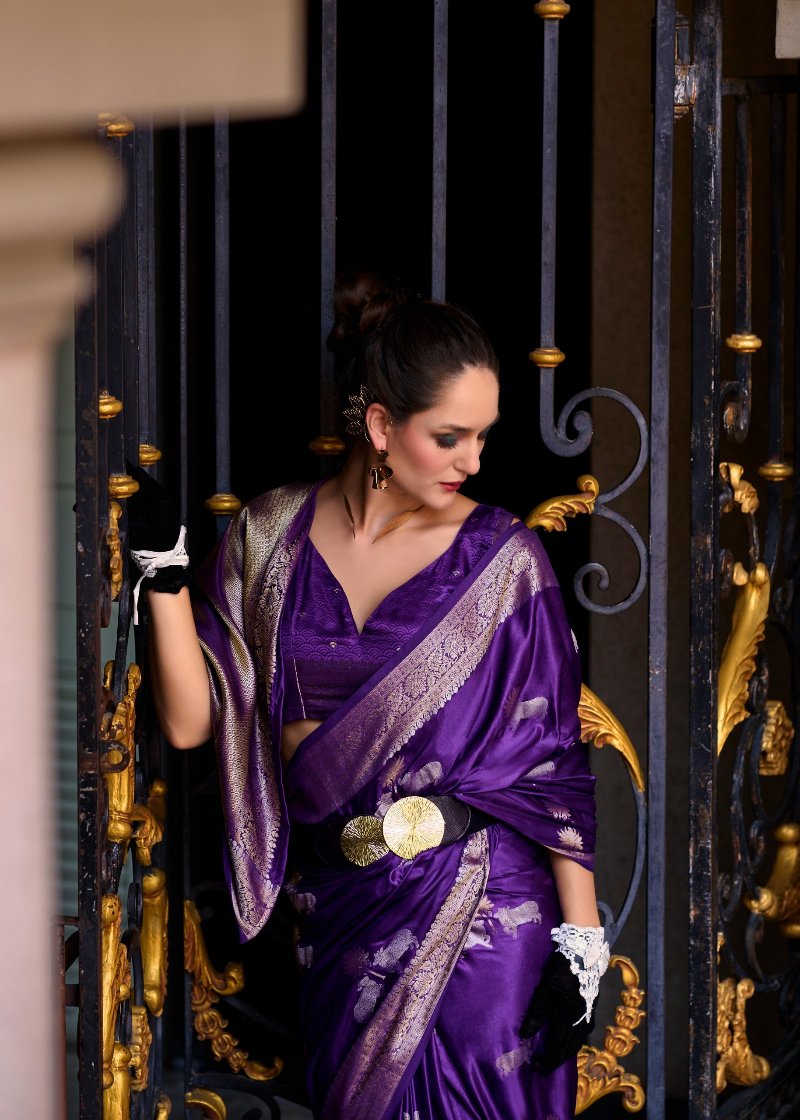 Deep Purple Woven Satin Silk Saree