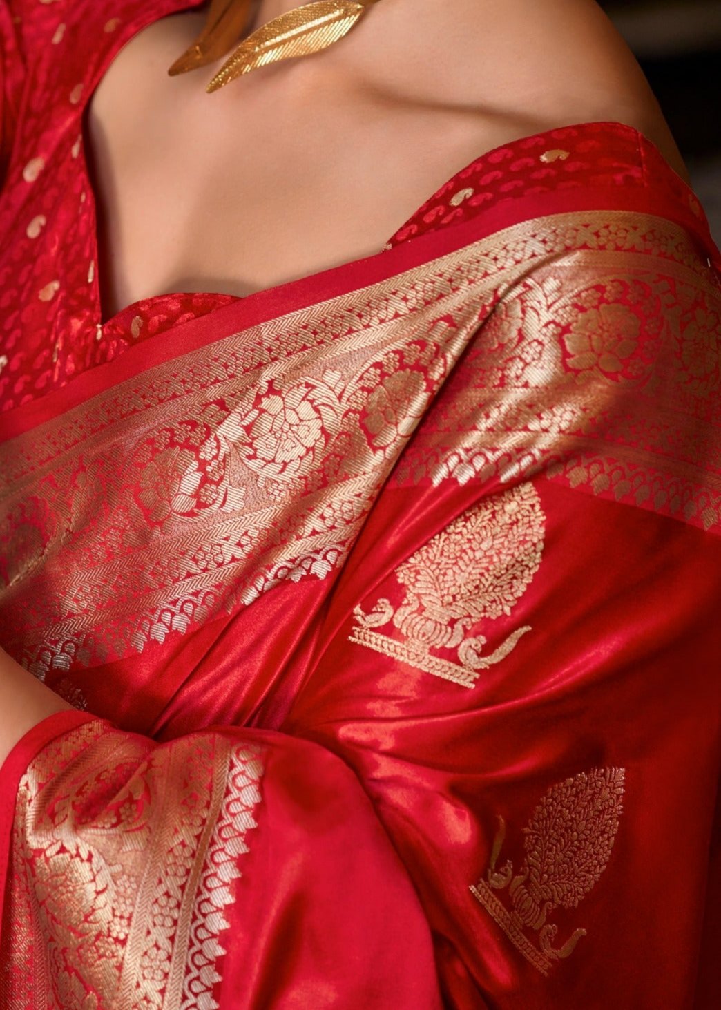 Bridal Red Woven Satin Silk Saree
