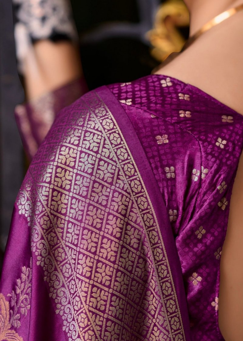 Eggplant Purple Woven Satin Silk Banarasi Saree