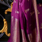 Eggplant Purple Woven Satin Silk Banarasi Saree