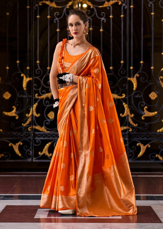 County Orange Woven Satin Silk Banarasi Saree