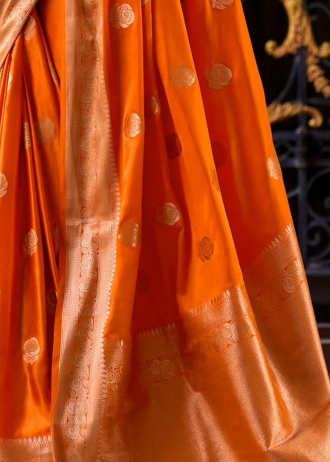 County Orange Woven Satin Silk Banarasi Saree
