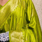 Lime Green Woven Satin Silk Banarasi Saree