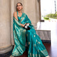 Rama Green Woven Satin Silk Banarasi Saree