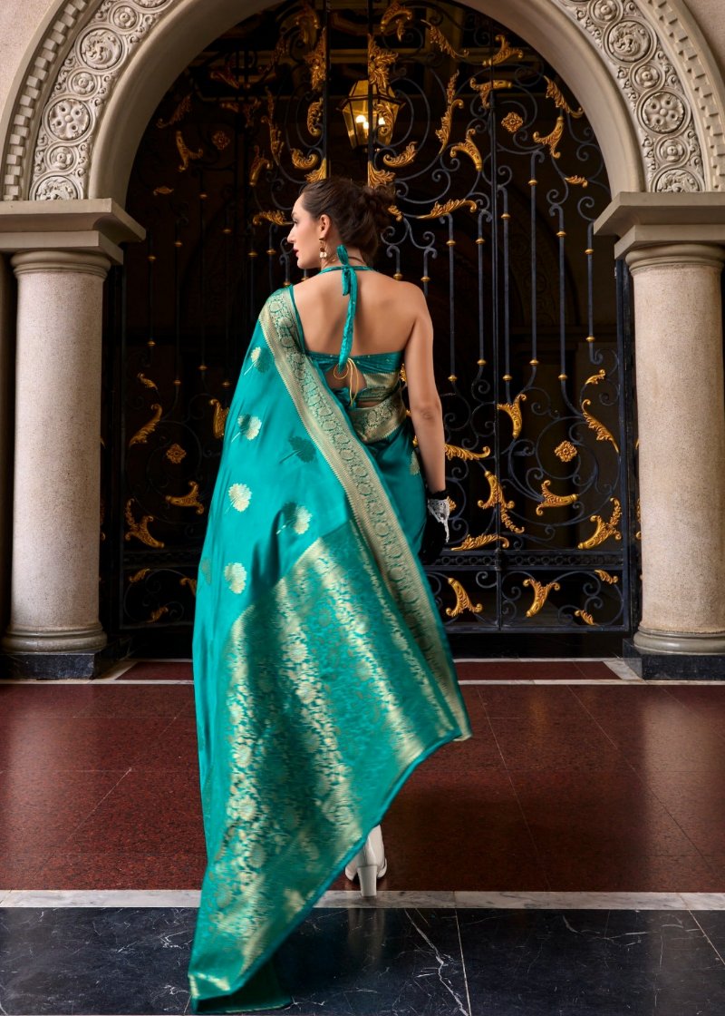 Rama Green Woven Satin Silk Banarasi Saree