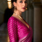 Hot Pink Woven Satin Silk Banarasi Saree