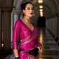 Hot Pink Woven Satin Silk Banarasi Saree