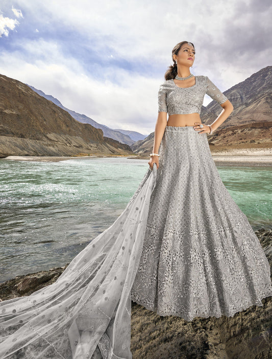 Buy Grey Lehenga In Online-STORI