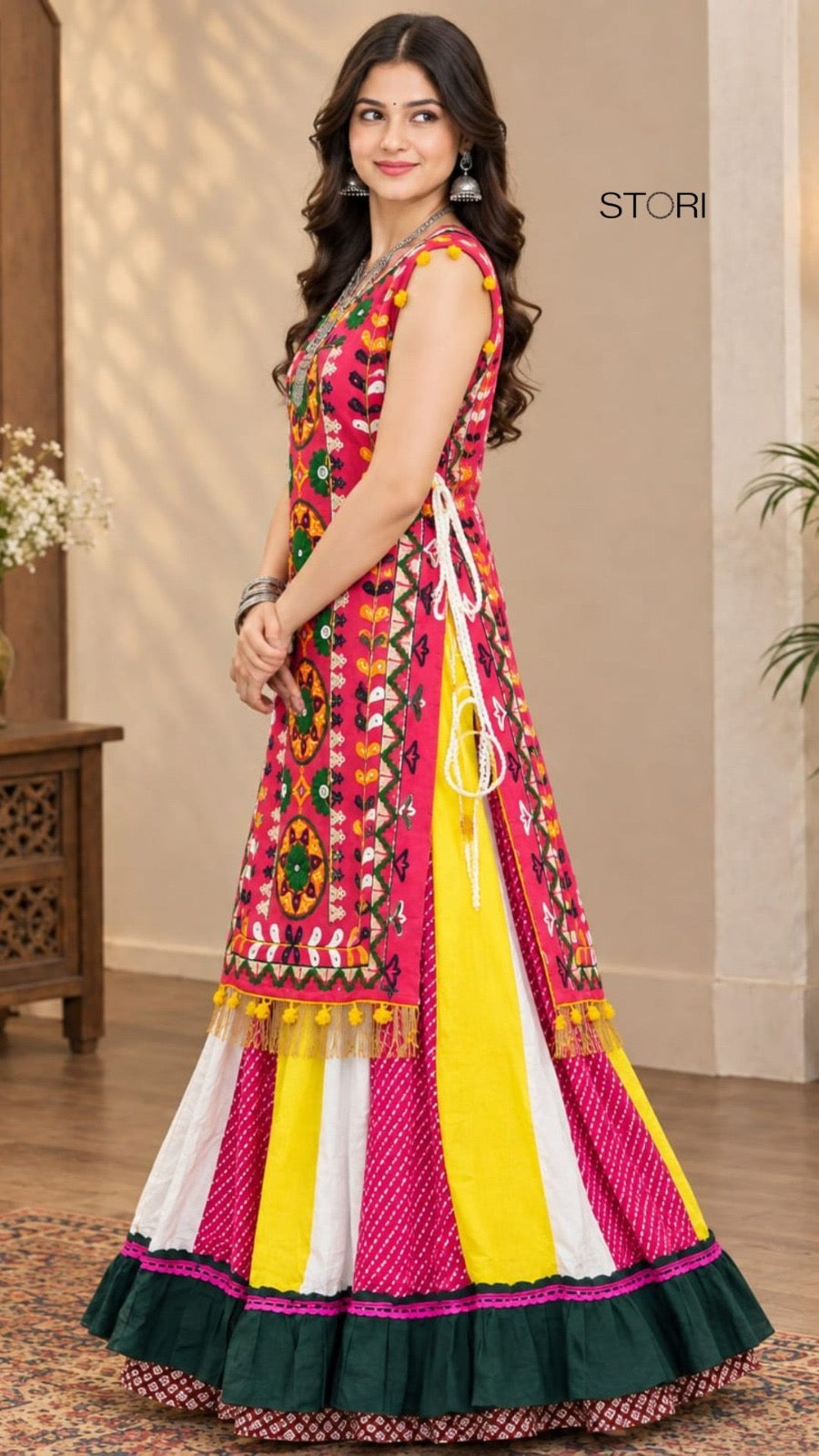 Navratri Rani Pink kurta with flared skirt