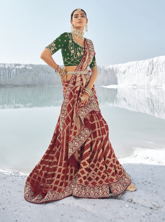 Buy Maroon Bridal Silk Saree Online-STORI