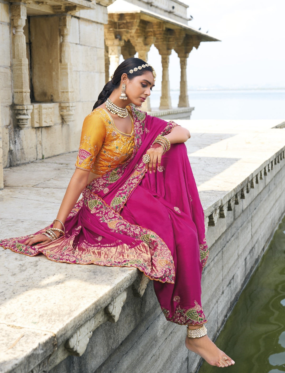 Shop Pink Banarasi Silk Saree Online-STORI