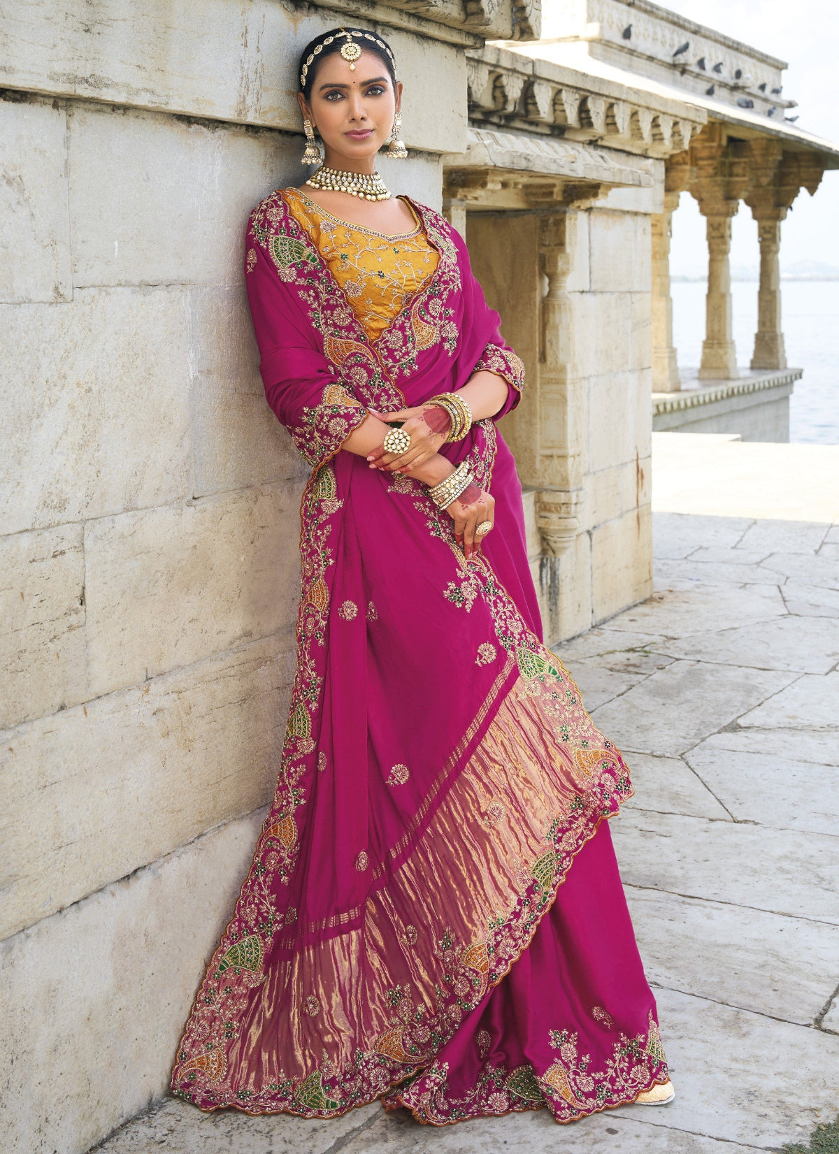 Shop Pink Banarasi Silk Saree Online-STORI