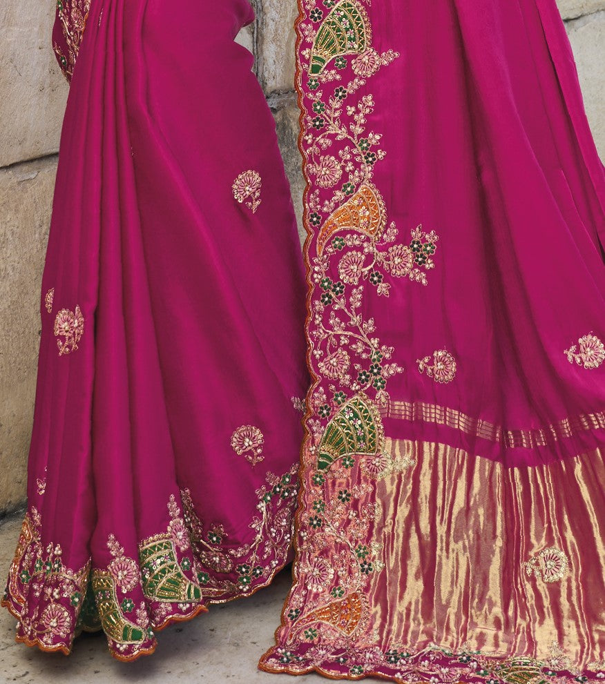Shop Pink Banarasi Silk Saree Online-STORI