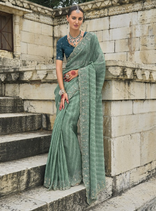 Shop Green Banarasi Silk Saree Online-STORI