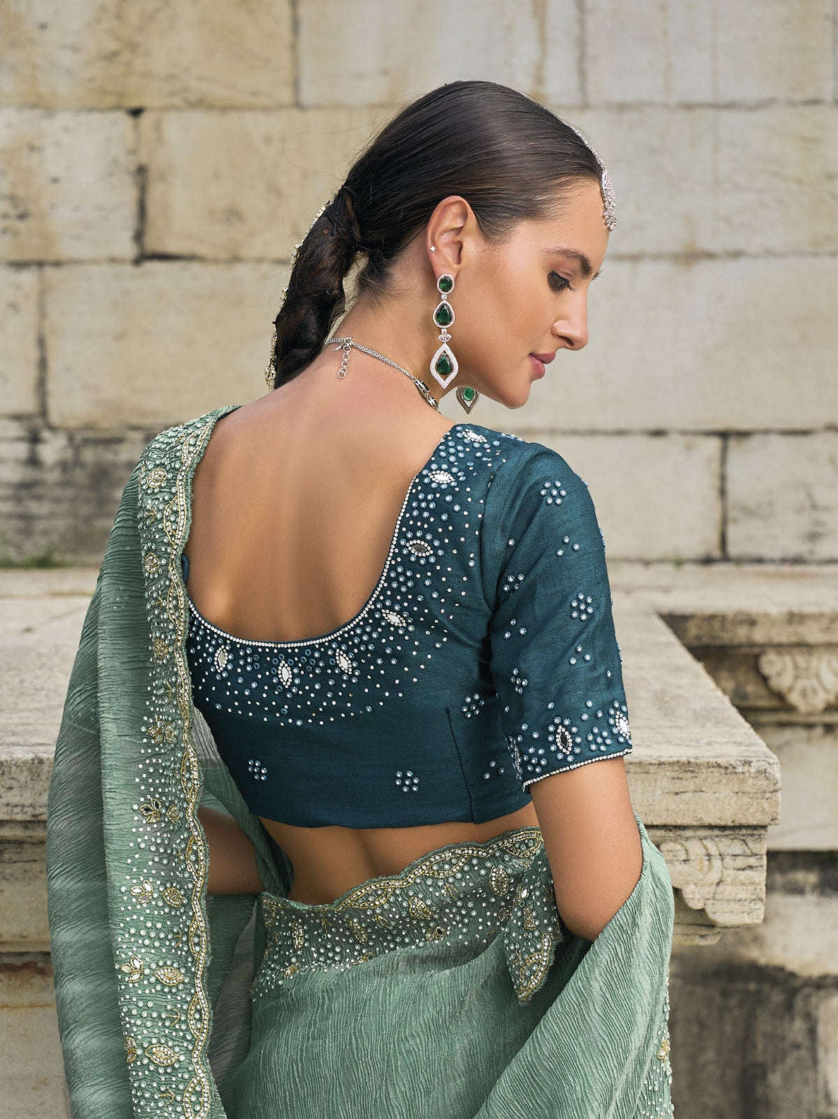 Shop Green Banarasi Silk Saree Online-STORI
