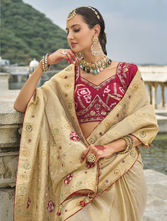 Buy Gold Banarasi Silk Saree Online-STORI