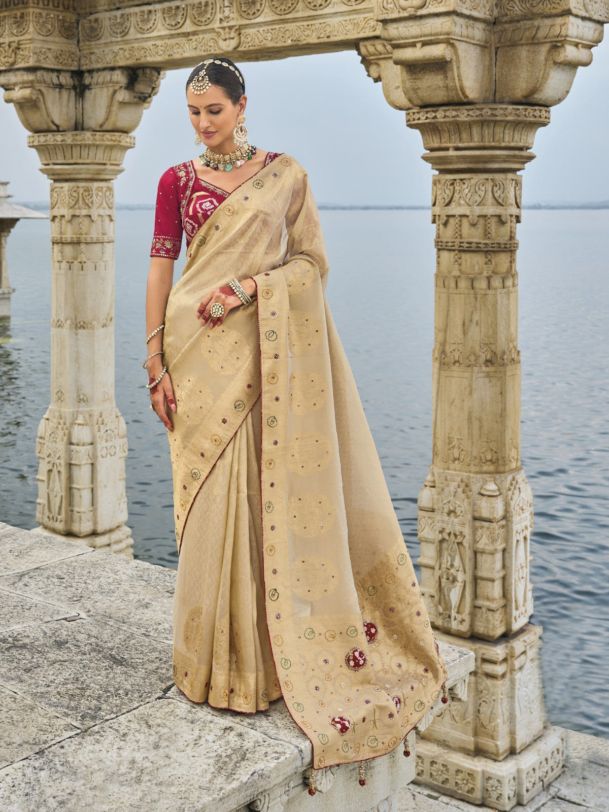 Buy Gold Banarasi Silk Saree Online-STORI