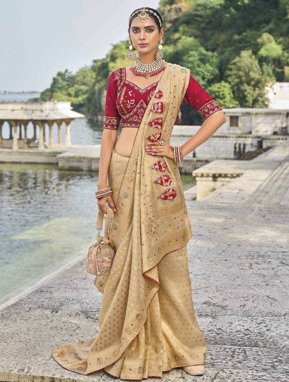 Buy Gold Banarasi Silk Saree Online-STORI