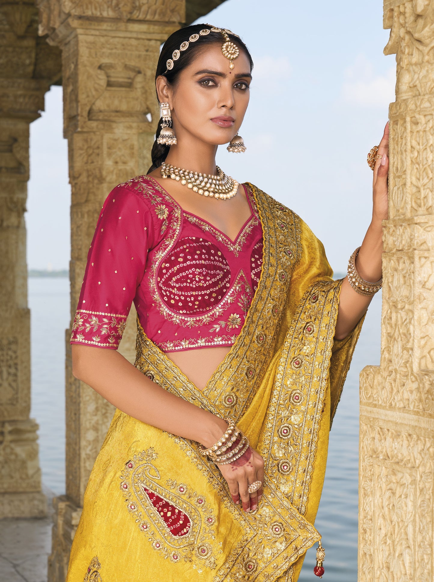 Buy Yellow Banarasi Silk Saree Online-STORI
