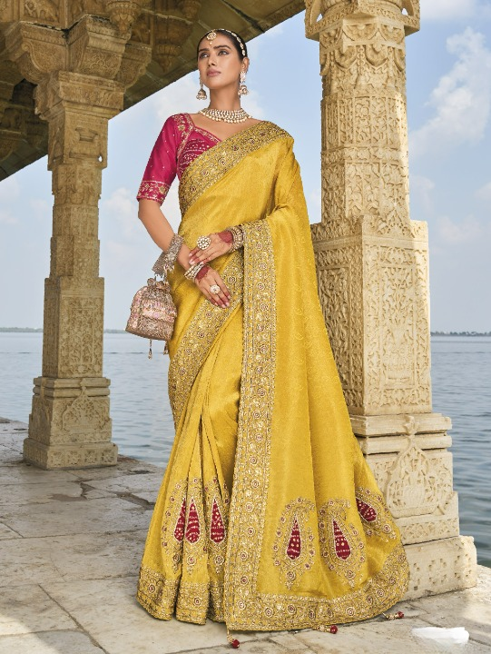 Buy Yellow Banarasi Silk Saree Online-STORI