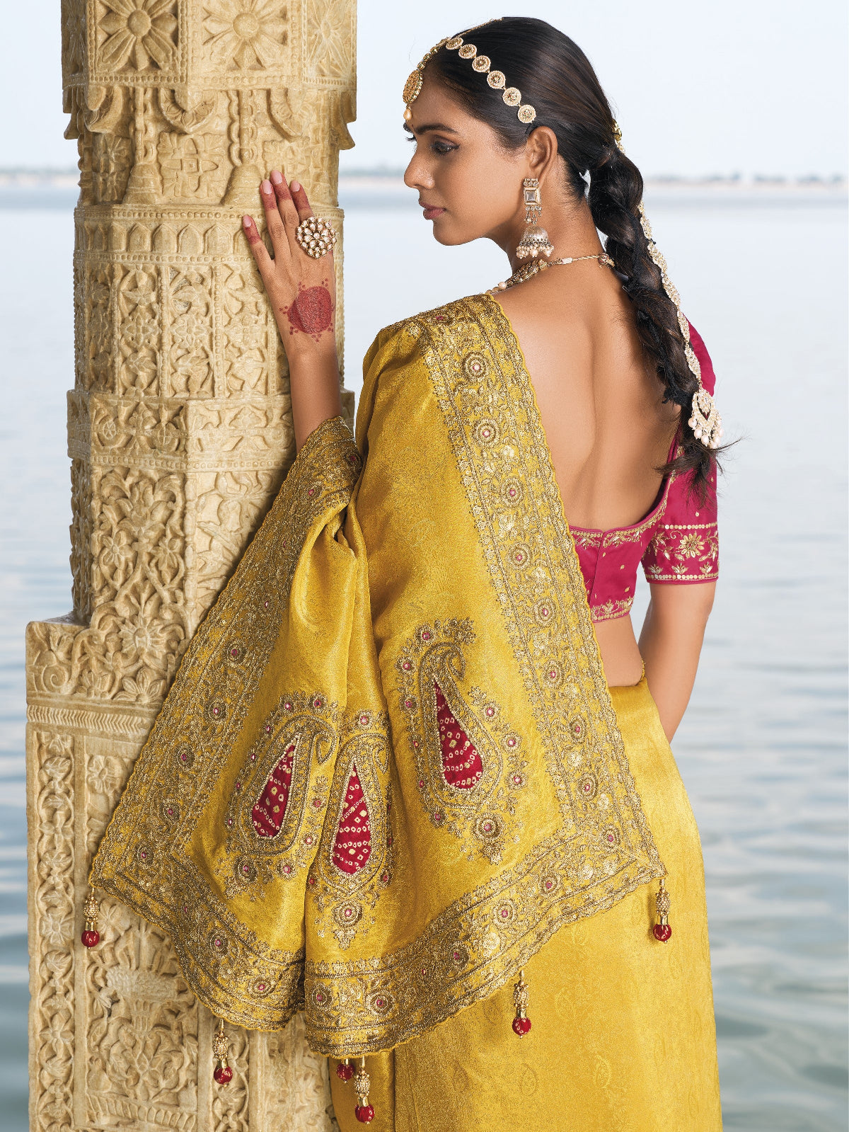 Buy Yellow Banarasi Silk Saree Online-STORI