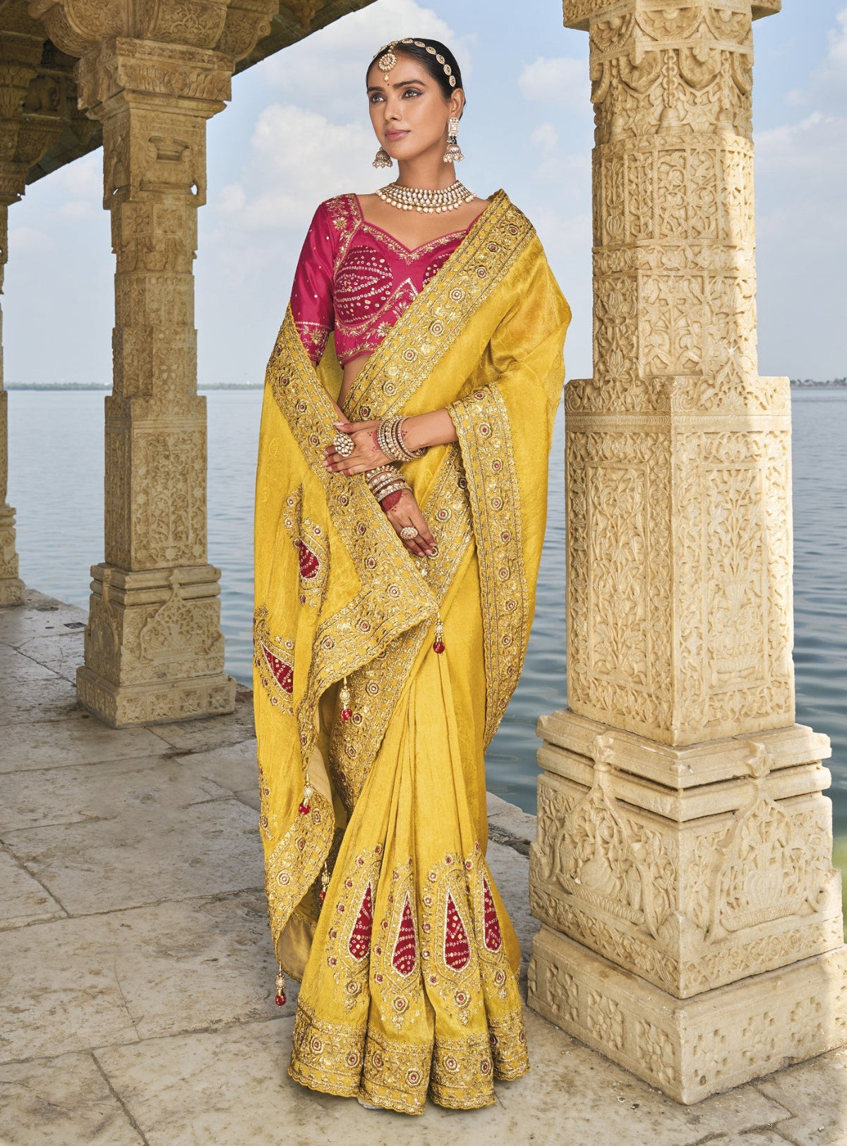 Buy Yellow Banarasi Silk Saree Online-STORI