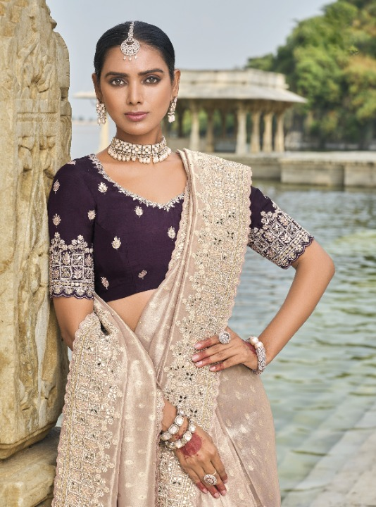 Shop Peach Banarasi Silk Saree Online-STORI