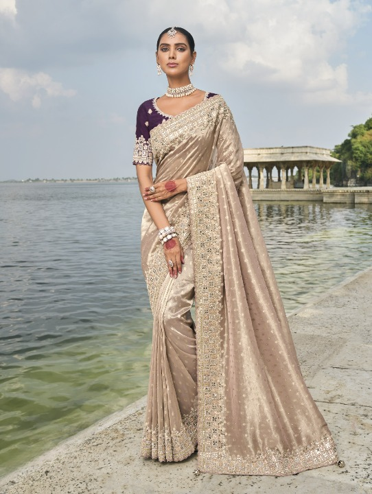 Shop Peach Banarasi Silk Saree Online-STORI