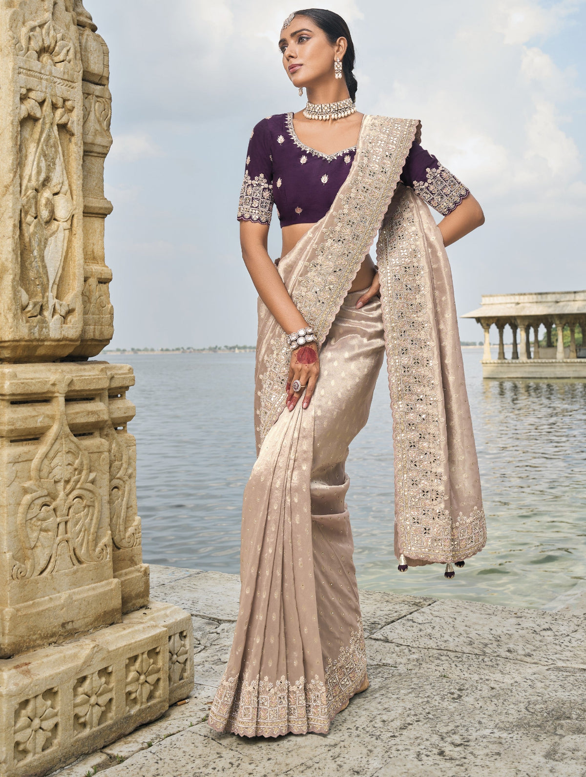 Shop Peach Banarasi Silk Saree Online-STORI