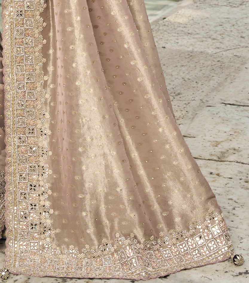 Shop Peach Banarasi Silk Saree Online-STORI