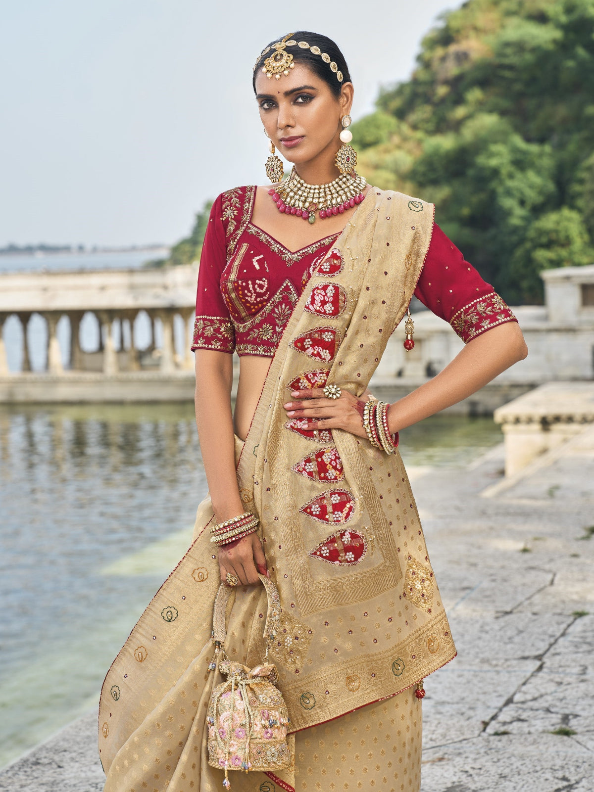 Buy Gold Banarasi Silk Saree Online-STORI