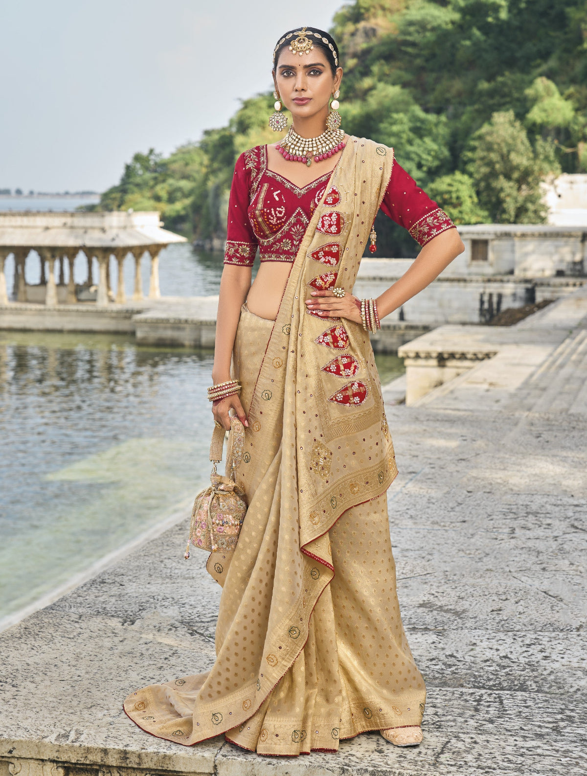 Buy Gold Banarasi Silk Saree Online-STORI