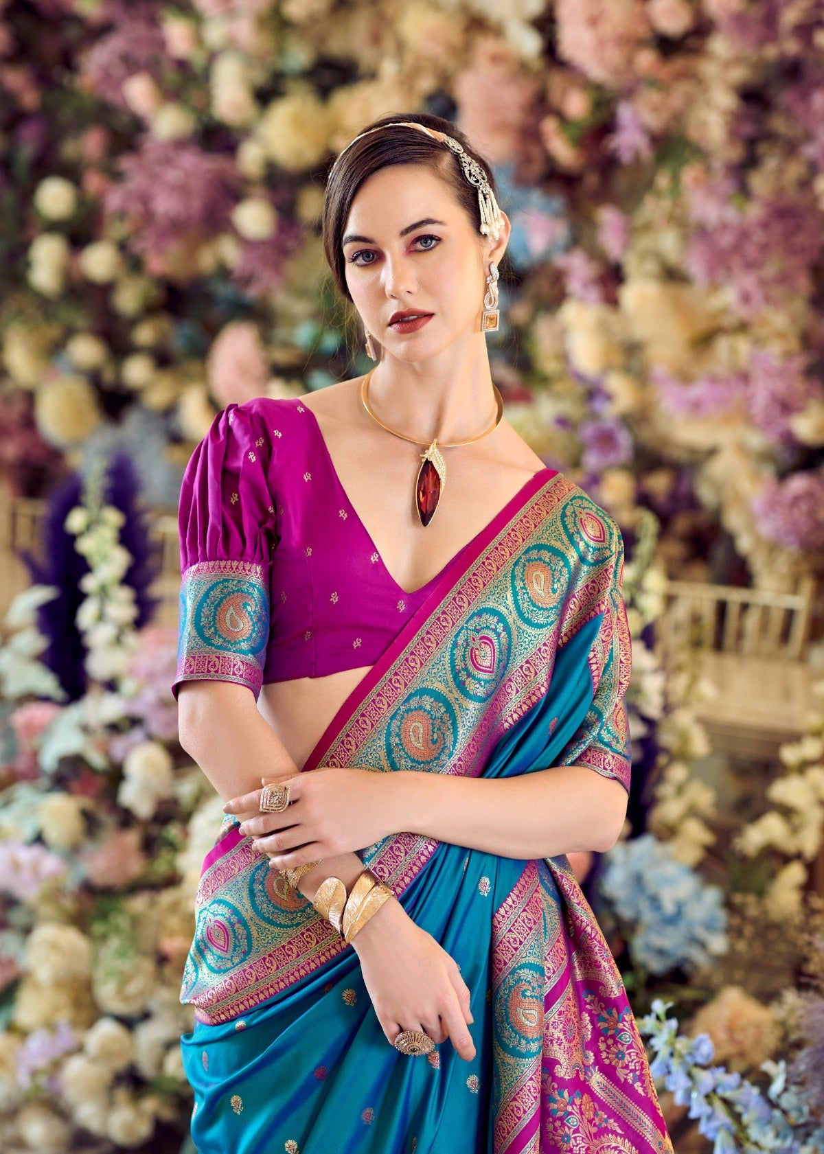 Rama Blue Banarasi Saree Shop Online-STORI