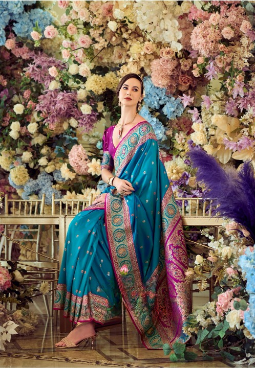 Rama Blue Banarasi Saree Shop Online-STORI