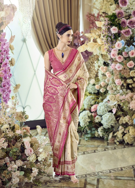 Beige Banarasi Saree Shop Online-STORI