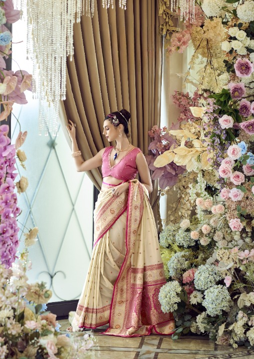 Beige Banarasi Saree Shop Online-STORI
