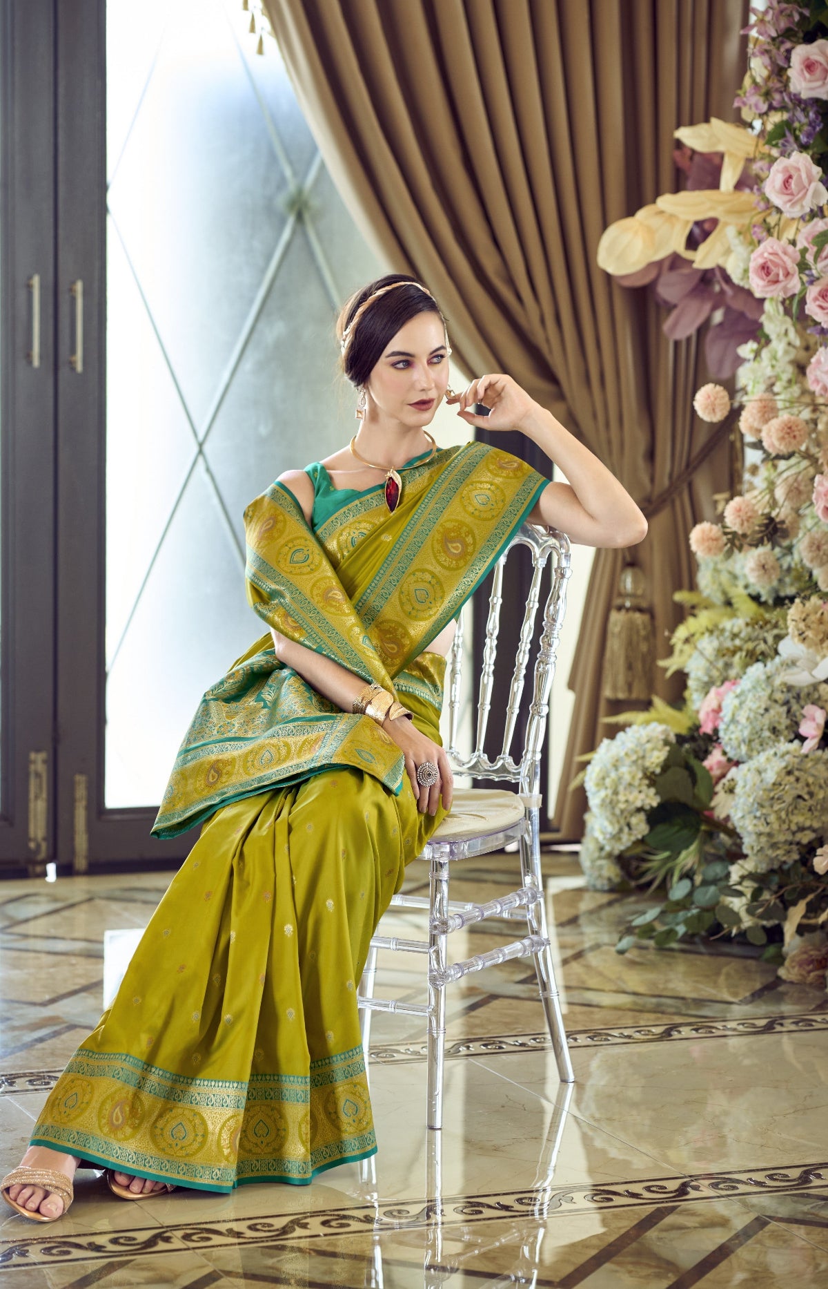 Green Banarasi Saree Shop Online-STORI